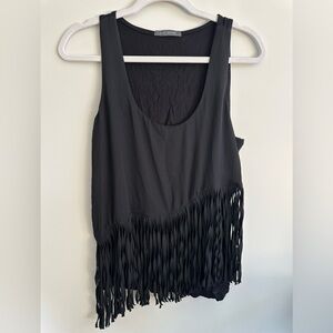 ❤️ Suzy Shier Black Fringe Sleeveless Tank Med